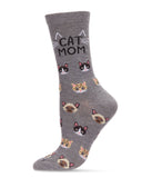 Women's Cat Mom Bamboo Crew: Denim Heather
