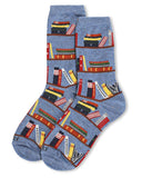 Women's Let's Read Bookshelf Crew Sock: Denim Heather