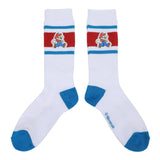 Super Mario Bros Jumping Mario Men's White & Blue Athletic Crew Socks