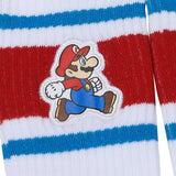 Super Mario Bros Jumping Mario Men's White & Blue Athletic Crew Socks