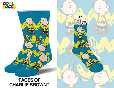 Cool Socks - Faces Of Charlie Brown - Kids 7-10 Crew