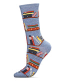 Women's Let's Read Bookshelf Crew Sock: Denim Heather