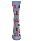 Women's Let's Read Bookshelf Crew Sock: Denim Heather