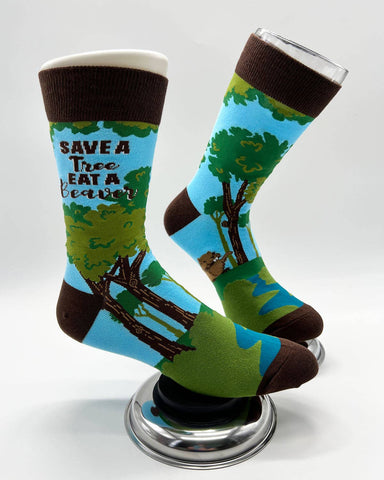 Save The Tree Eat A Beaver Men's Novelty Crew Socks