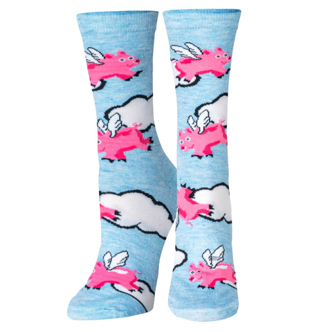 Crazy Socks Pigs Fly Womens Crew Folded