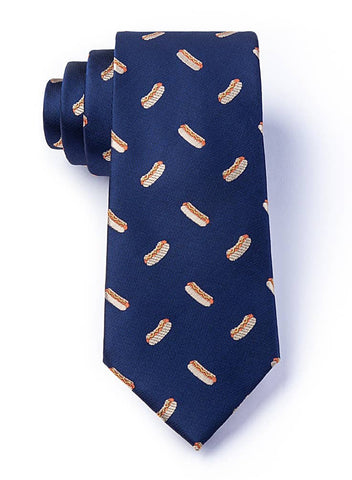 Hot Dogs Tie by Wild Ties -  Navy Blue Microfiber