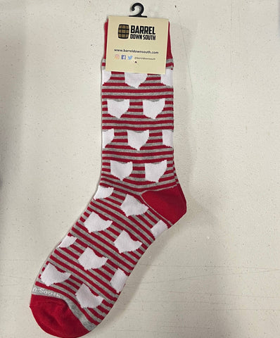 Barrel Down South - Red and Grey Stripe OH Shape Socks