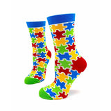 Colorful Autism Awareness Puzzle Pieces Women's Crew Socks