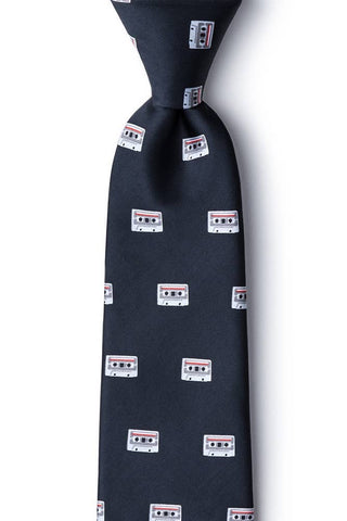 Cassette Tapes Tie by Wild Ties -  Black Microfiber