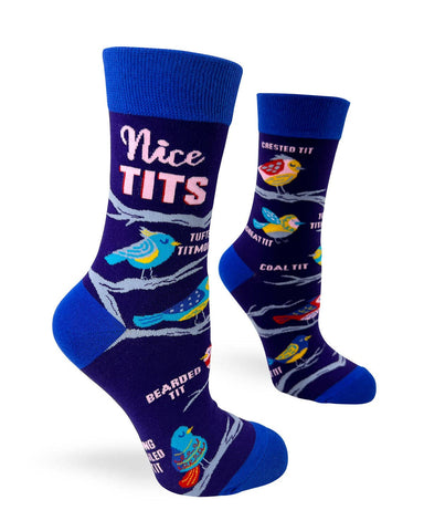 "Nice Tits" Ladies' Novelty Crew Socks Featuring Cute Birds