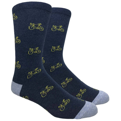 Finefit - Heather Navy Blue Dress Sock
 with Yellow Bicycles