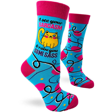 I See Your Sarcasm & Raise You Some Sass Ladies' Crew Socks with Cats